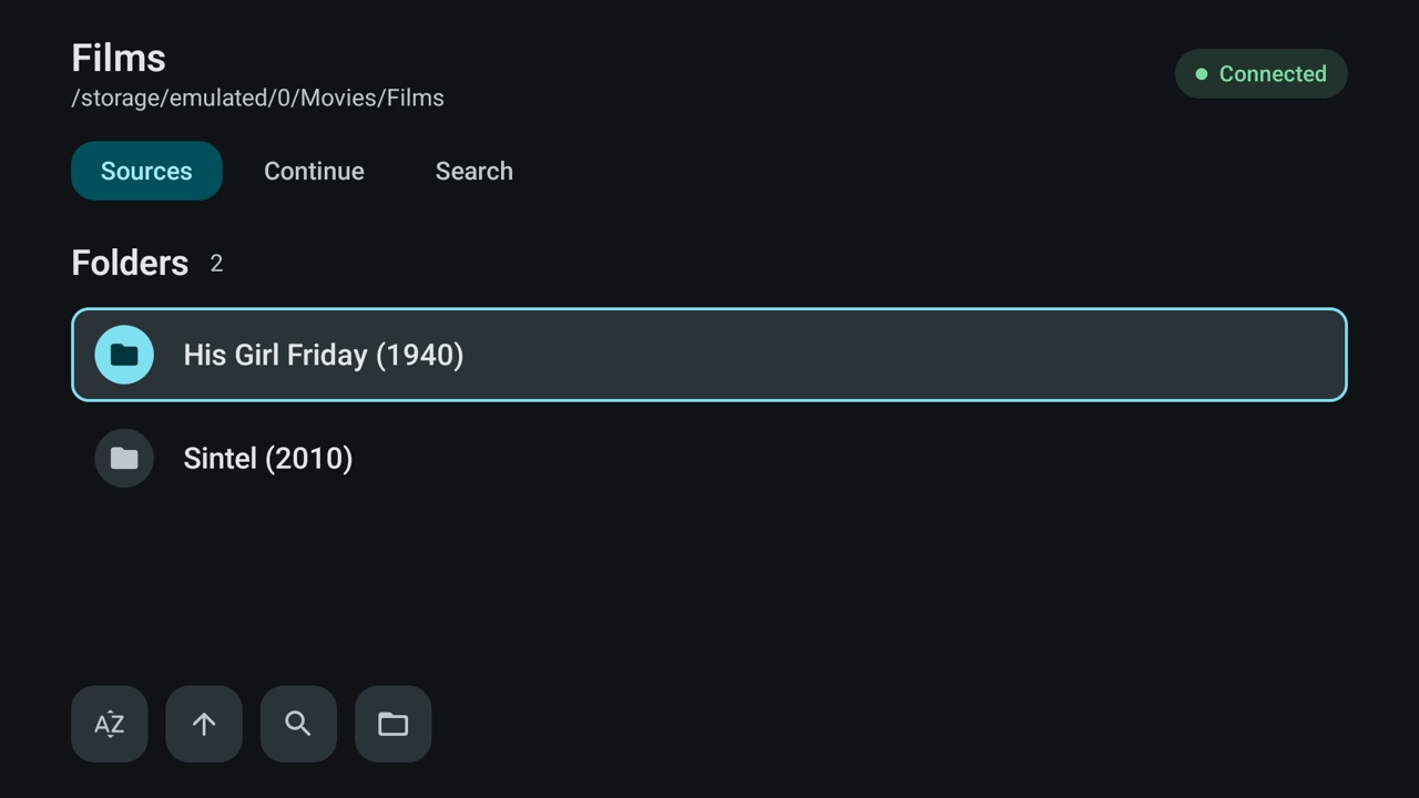 Film folders inside an SMB share listed in Streamova on Android TV